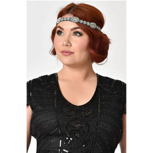 
            
                Load image into Gallery viewer, Unique Vintage Silver Beaded &amp;amp; Rhinestone Deco Flapper Headband
            
        