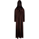 Brown satin hooded gown