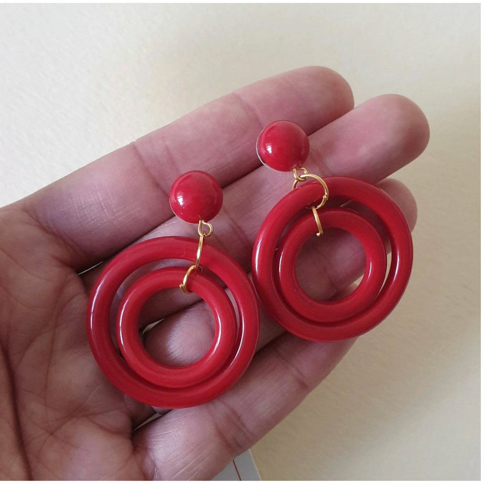 DOT Double Hoops - Cherry Red
