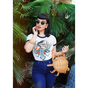 Daughter of the Kraken Ringer T-shirt in Natural/Navy