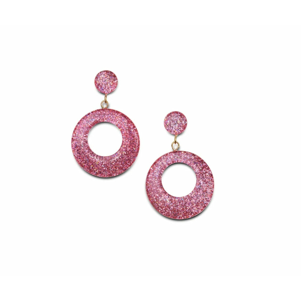 New Pale Pink Glitter Drop Hoop Earrings