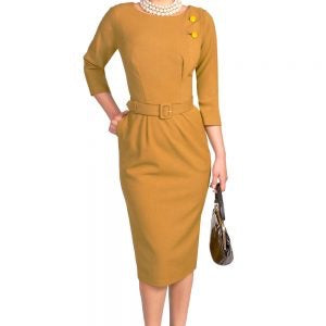 MARGARET MUSTARD PENCIL DRESS