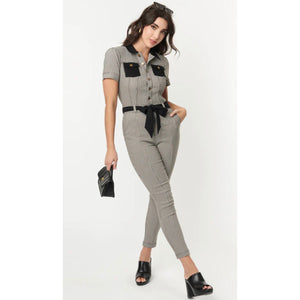 Vintage Black & Ivory Plaid Skinny Leg Bexley Jumpsuit S-5X