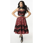 Burgundy Cowgirl Print Girlie Swing Dress