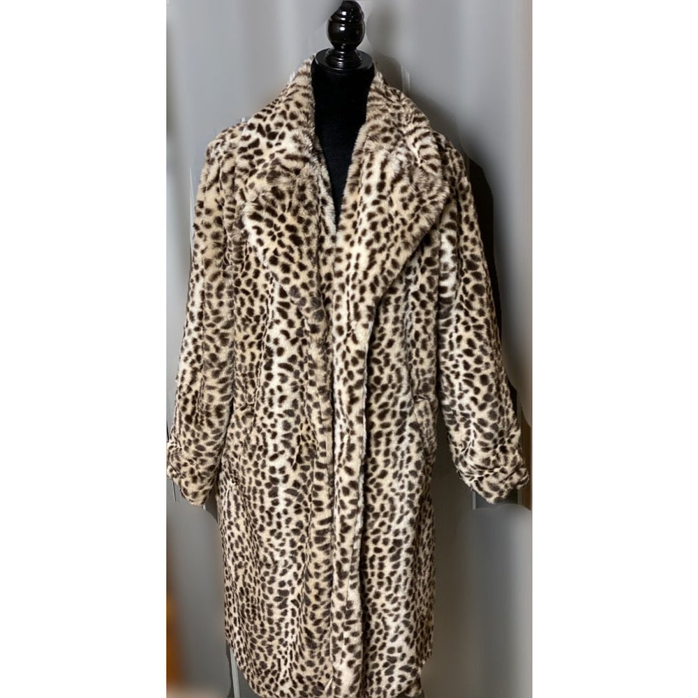 Mid length faux fur leopard jacket