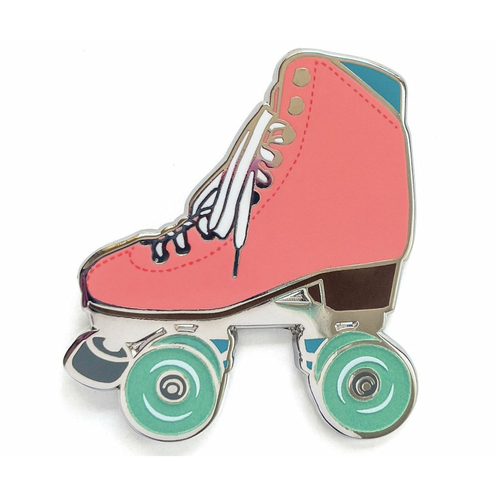 Pink roller skate pin with glow in the dark wheels