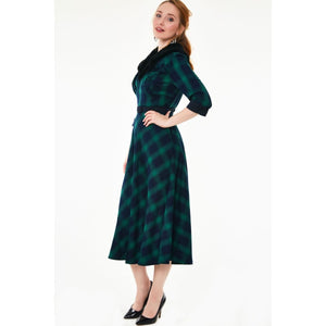 Lola Tartan Flare Dress With Fur Collar