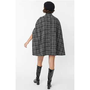 Smak Parlour Plus Size Black & White Tweed Plaid Savile Row Cape Coat