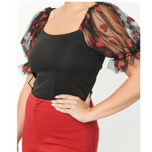 
            
                Load image into Gallery viewer, Black and red glitter Hearts  top.
            
        
