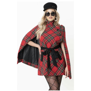 
            
                Load image into Gallery viewer, Red Plaid Savile Row Cape Coat
            
        