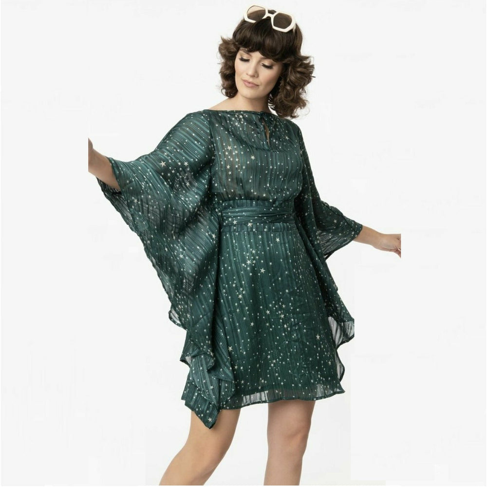 Green & Silver Star Print Social Climber Caftan