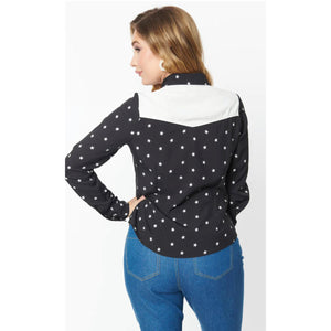 Black & White Star Print Western Blouse