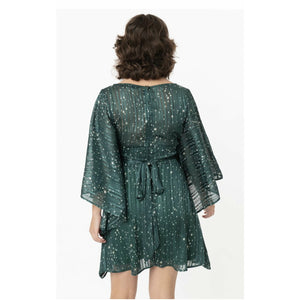 Green & Silver Star Print Social Climber Caftan