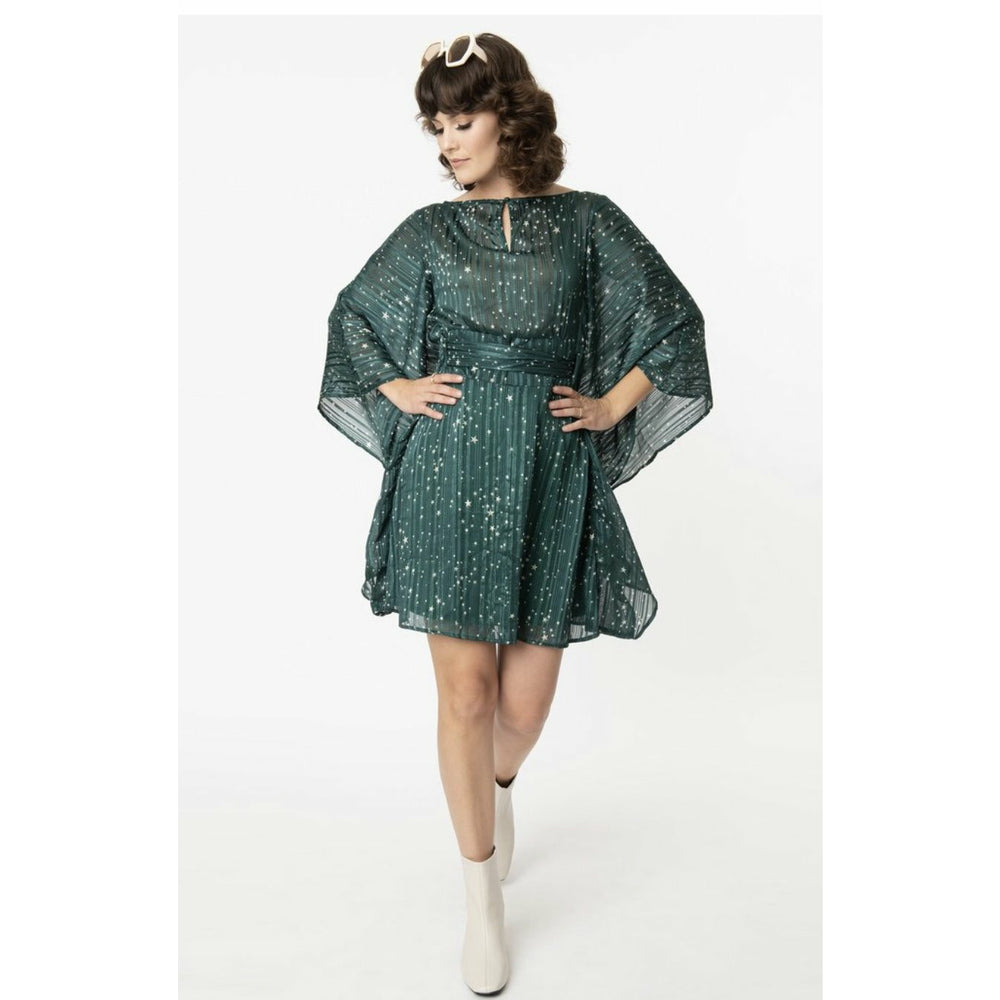 Green & Silver Star Print Social Climber Caftan