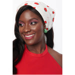 White & Red Strawberry Print Hair Scarf