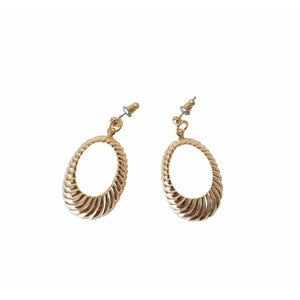 Retro Vintage Ribbed Oval Hoop Earrings - Gold