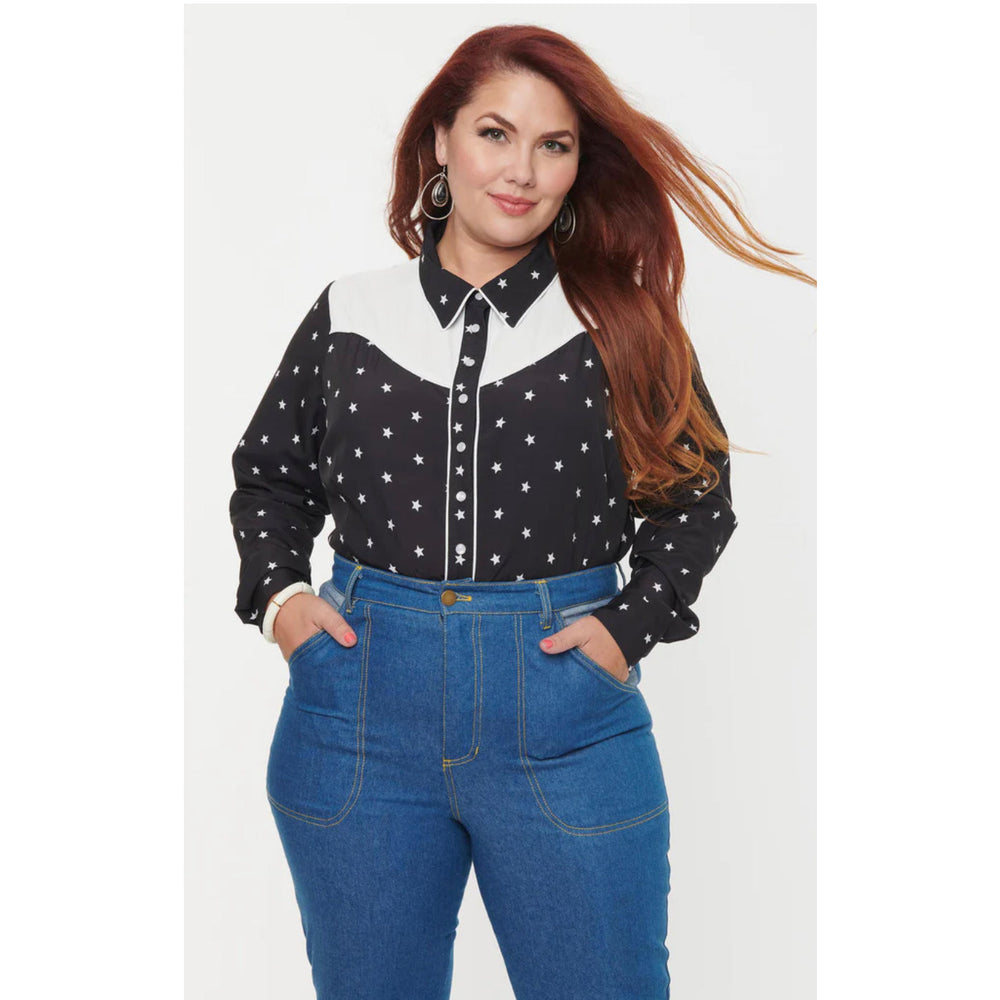 Black & White Star Print Western Blouse