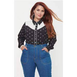 Black & White Star Print Western Blouse
