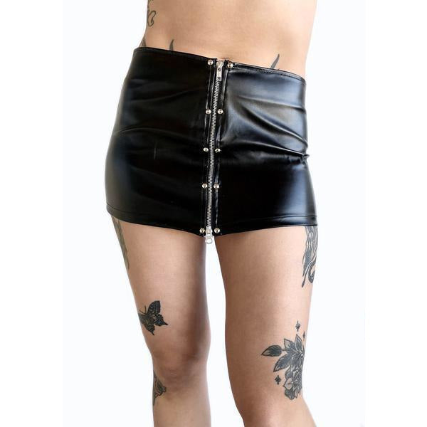 Faux Leather Studded Double Zip Mini Skirt