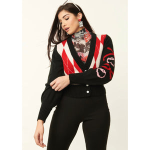 Harley Quinn x Smak Parlour Black & Red Argyle XOXO Cardigan