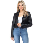 Cropped Faux Leather-One Button Blazer