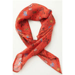 Rust Red & Western Print Chiffon Scarf