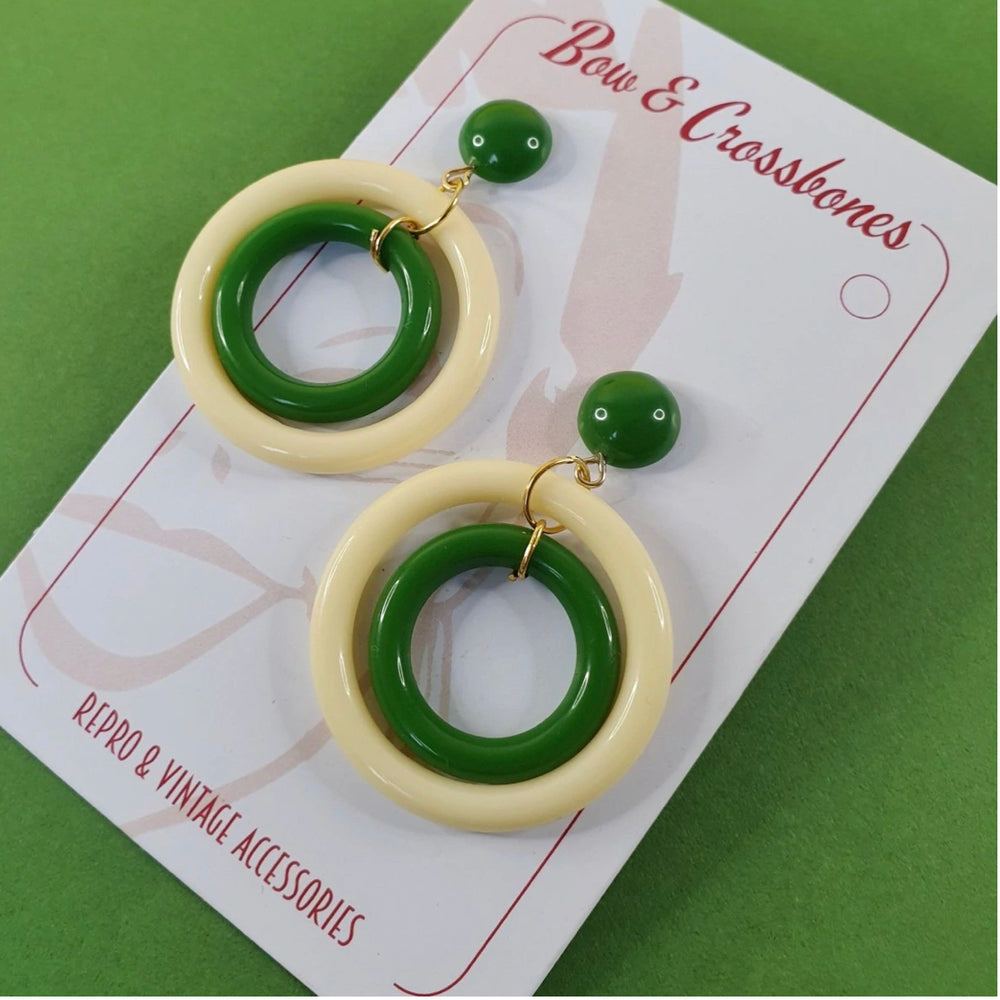 
            
                Load image into Gallery viewer, DOT Double Hoops - Green &amp;amp; Ivory
            
        