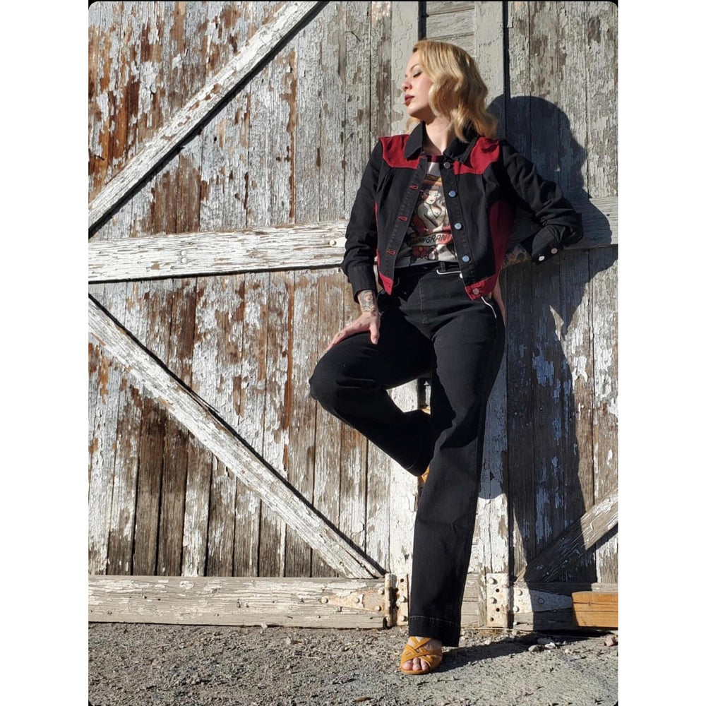 VOODOO VIXEN 50'S DENIM JACKET BLK/RED