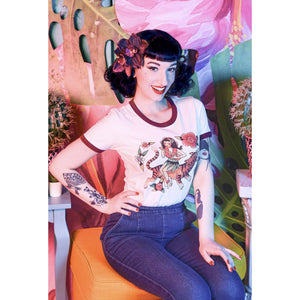 ALOHA TIGER RINGER T-SHIRT IN NATURAL/MAROON