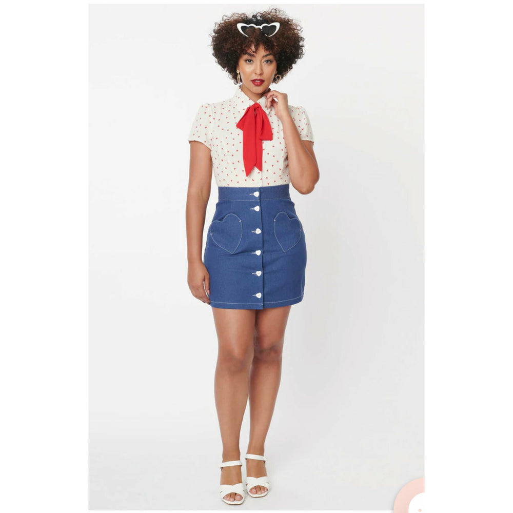 Smak Parlour Denim Hearts Match Game Skirt