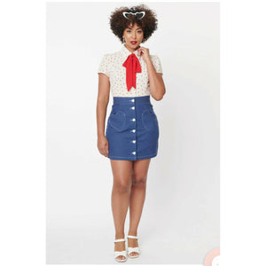 Smak Parlour Denim Hearts Match Game Skirt