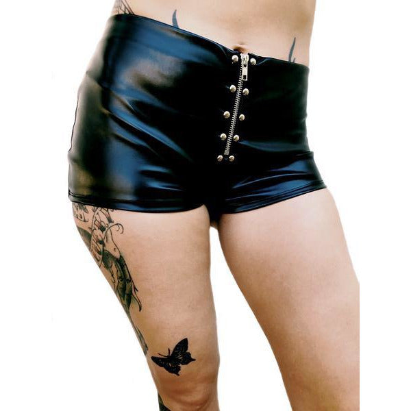 Faux Leather Studded Zipper Shorts