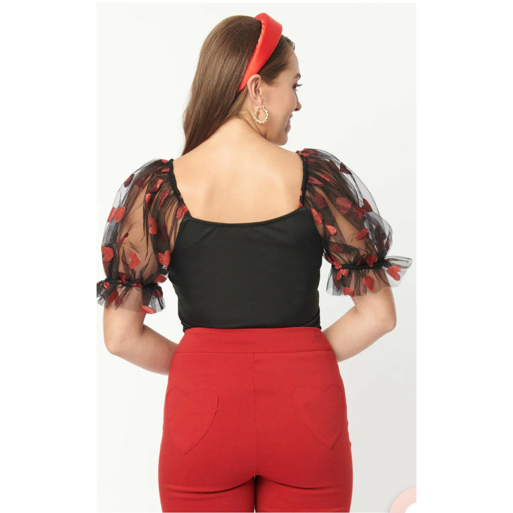 Black and red glitter Hearts  top.