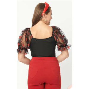 Black and red glitter Hearts  top.