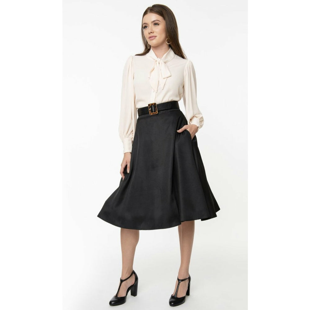 Retro Style Black High Waist Vivien Swing Skirt