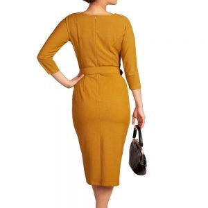 
            
                Load image into Gallery viewer, MARGARET MUSTARD PENCIL DRESS
            
        