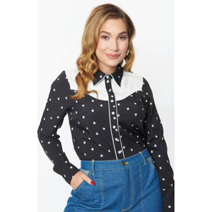 Black & White Star Print Western Blouse