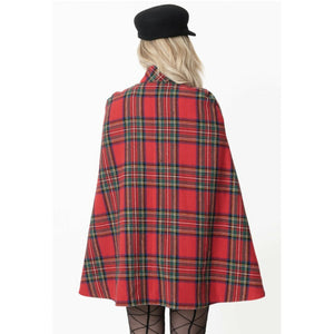 Red Plaid Savile Row Cape Coat
