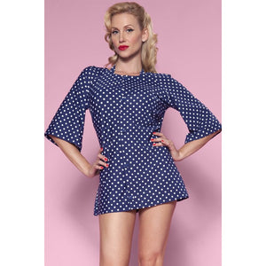 Navy and white polka dot Button front cover up